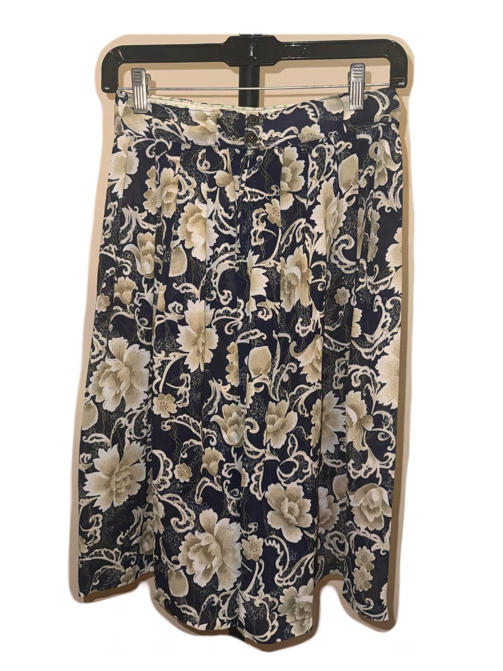 Vintage Handmade Blue and White Floral Midi Skirt